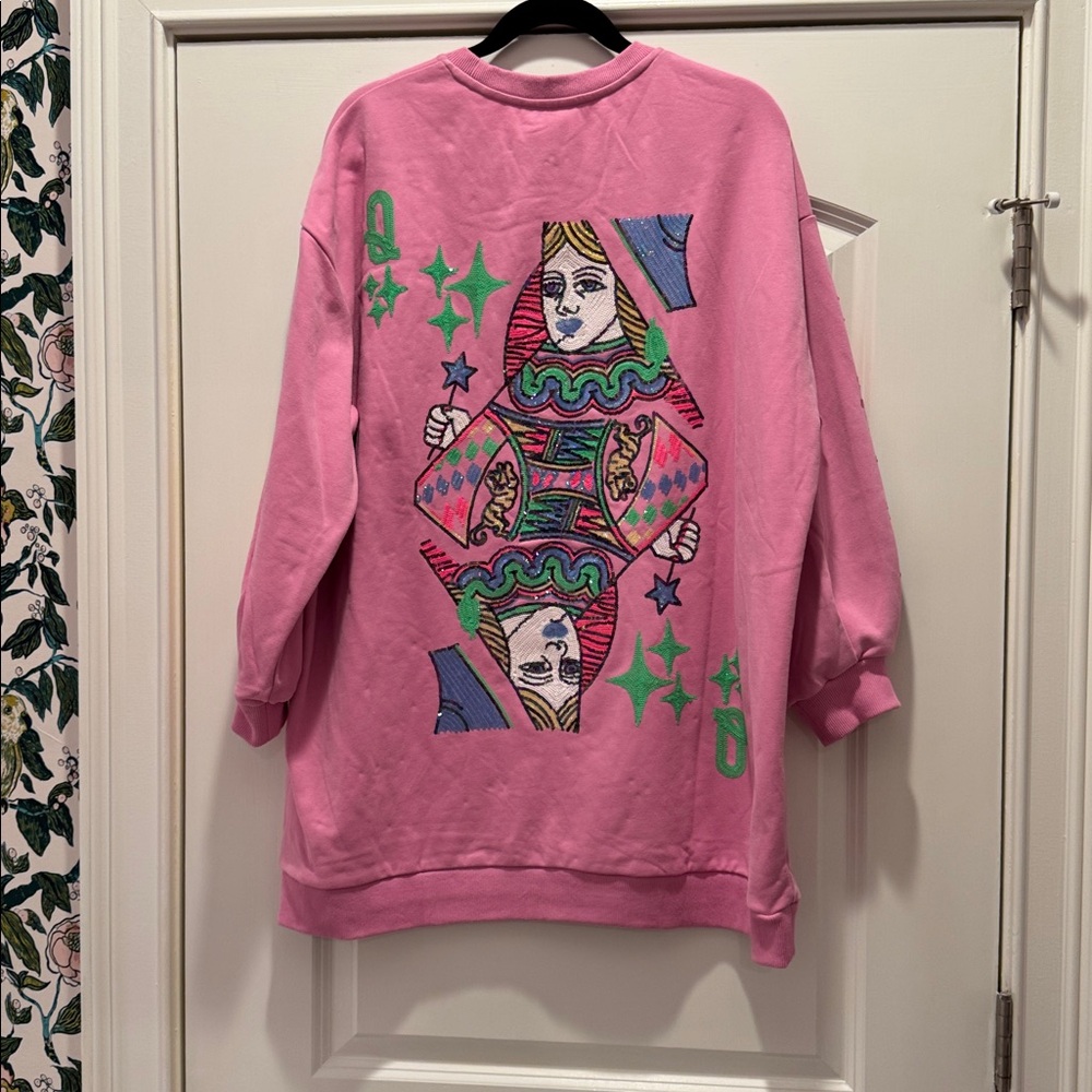 Queen of Sparkles pink queen card sweatshirt dress Medium NWT - Picture 6 of 6